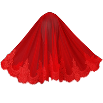 Red hijab bride red veil Chinese style Xiuhe ancient style translucent lace wedding red gauze wedding high-end gauze scarf