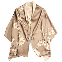Magnolia buckle satin silk scarf womens summer versatile long mulberry silk double layer shawl dual use