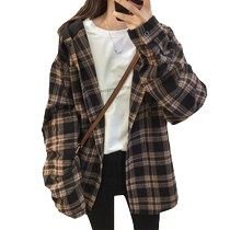 Fashionable mid-length loose slim shirt for women 2024 spring and autumn new womens fashion versatile plaid long-sleeved shirt
