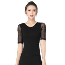 Mid-sleeve body dance practice clothes for adult women slim V-neck black modal dance clothes aerobics tops autumn