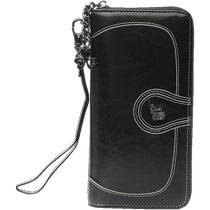 Real leather long money wallet womens money yellow 2023 new pure cow leather zipper money clip hand carrying bag with mobile phone leather wallet