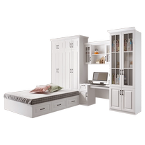 Simple European white bedroom set tatami bed wardrobe desk and bookcase whole house customization childrens room and second bedroom complete set