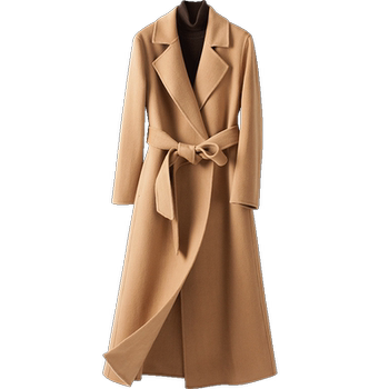 系带山羊绒大衣女中长款长过膝2025春季新款加厚双面呢外套加厚潮