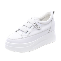 Inner height-increasing white shoes for women 8cm genuine leather 2024 spring new Velcro straps for small people slimming and heightening thick-soled shoes