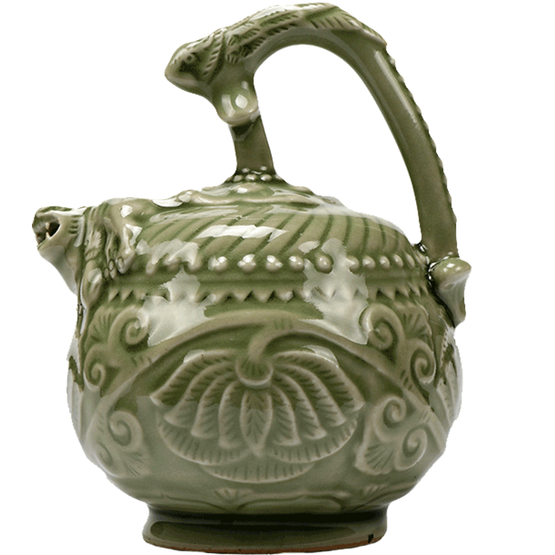 耀州窑青釉倒流壶中式复古创意瓷制提梁壶陕西历史博物馆文创礼盒