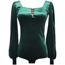 Danbaoluo ballroom dance tops new velvet lantern sleeves dark green national standard dance practice clothes spring and autumn Latin dance clothes