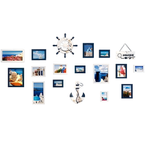 Mediterranean photo wall decoration living room background wall photo frame hanging wall combination creative internet celebrity room layout without punching