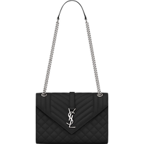24 issues interest-free] YSL Yves Saint Laurent Womens ENVELOPE Medium Black Grained Quilted Leather Handbag