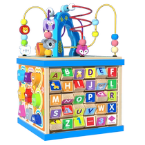 Infants and young children 1-2-3 years old early education multi-functional stringed bead treasure chest tetrahedral educational toy wooden