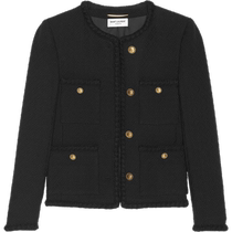 YSL Saint Laurent womens black diamond embossed tweed short jacket for women