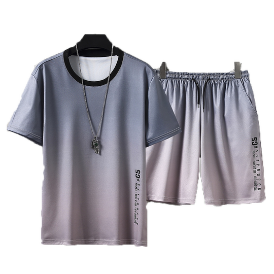 冰丝五分短裤套装男夏季薄款宽松潮流男装帅气休闲运动外穿两件套