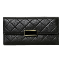 Yellow lucky genuine leather long wallet for women 2024 new style small fragrant style rhombus soft cowhide wallet for mobile phone clutch