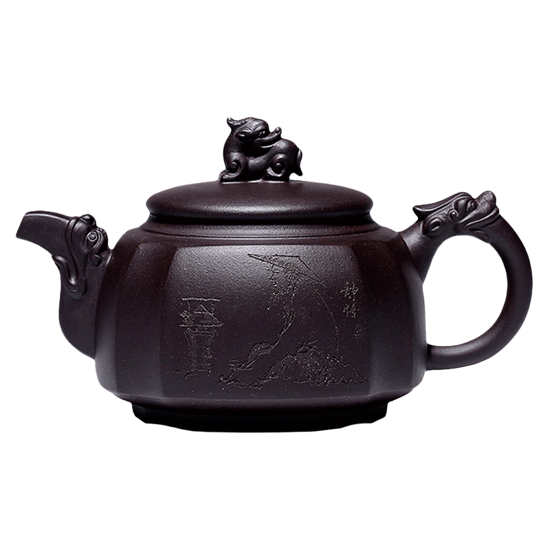 宜興純手工紫砂壺老紫泥中式茶具禮盒四方抽角茶壺組-Taobao-Tmall