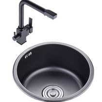 黑色纳米圆形迷你水槽小号单槽304不锈钢吧台岛台厨房洗菜盆台下