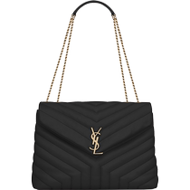 YSL Saint Laurent Womens LOULOU Medium Black Quilted Leather Handbag Chain Bag