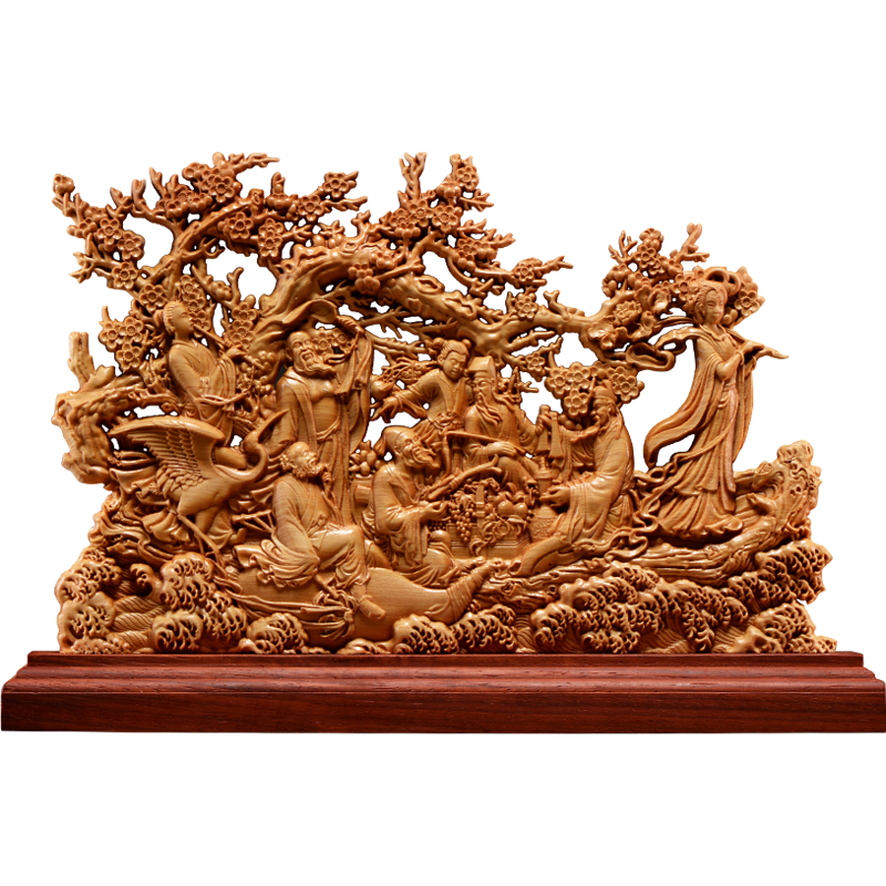 太行崖柏木雕八仙过海摆件实木质家居客厅装饰雕刻工艺品开业礼品