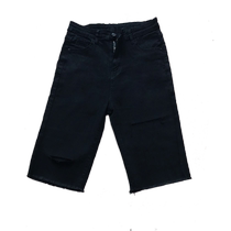 Womens 5-point jeans summer high-waisted stretch mid-pants tight slimming super hot ins cycling black 5-point ripped shorts