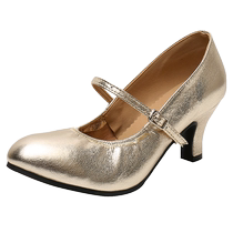 Genuine leather Latin dance shoes for women adult medium high heels modern dance waltz ballroom dance duet dance square dance shoes gold