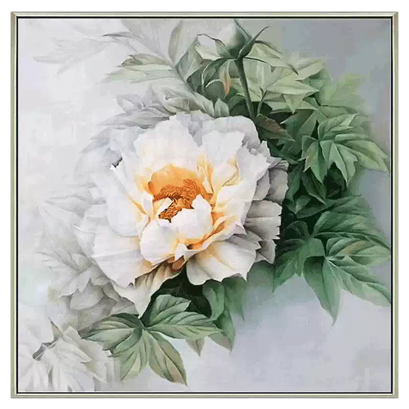 手绘油画牡丹花新中式餐厅装饰画入户玄关花开富贵挂画大芬油画村-淘宝