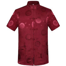 Middle-aged and elderly mens and womens Tang suits short-sleeved tops thin tops for birthday celebrations middle-aged and elderly couples fathers clothes and mothers clothes