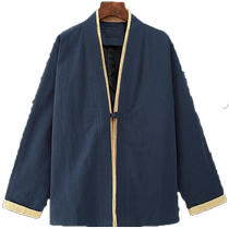Spring and Autumn Chinese style mens tea clothes Chinese style improved Zen clothes Hanfu retro coat Taoist robe mens loose layman Tang suit