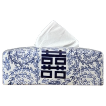 Blue and white porcelain tissue box living room coffee table happy word creative desktop napkin paper box home living room simple