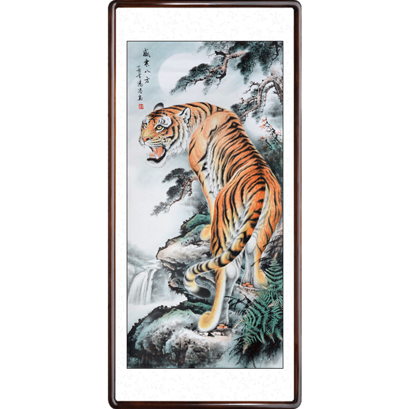 猛虎 虎嘯山林 掛軸