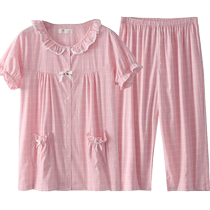 Pajamas for women summer pure cotton short-sleeved shorts home clothes summer thin gauze Japanese cardigan two-piece suit