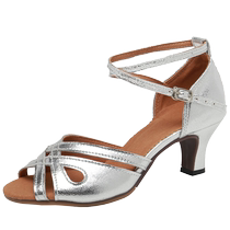 Summer Latin Dance Shoes for Women Adult Genuine Leather Medium Heels High Heels Soft Sole Fashion Outerwear White Dance Shoes Cowhide Sandals