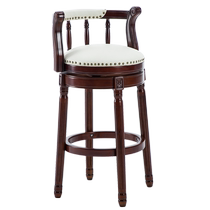 American solid wood rotating bar chair island table retro genuine cowhide bar high chair home European backrest high stool