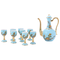 Yongfengyuan Madam porcelain West Lake Blue 10-head wine set high-end ceramic wine glass and flask one pot and eight cups housewarming gift