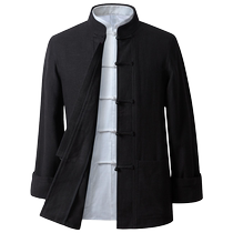 Spring and autumn cotton and linen mens Tang suits Chinese style jackets middle-aged and elderly autumn and winter linen Hanfu plus size jackets for dads