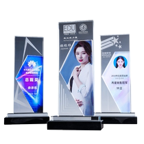 Crystal trophy custom color printed photo championship trophy creative design lettering production company outstanding employee medal