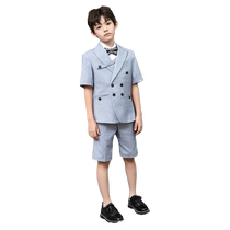 Childrens suit summer catwalk boys small suit flower girl dress handsome short-sleeved host piano performance clothing