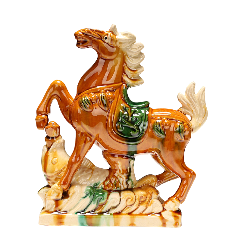 博藝萱唐三彩陶瓷馬擺件中式招財裝飾品客廳辦公室陶瓷工藝禮品