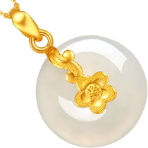 Saturday blessing Hetian jade peace buckle pendant gold mother gold inlaid jade pure gold jade pendant Chinese Valentines Day gift