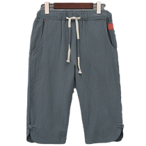 Summer mens cropped trousers Chinese style shorts trendy youth retro loose Hanfu Chinese style mid-pants Tang suit buckle mens clothing