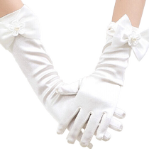 2024 Childrens Gloves Finger Bow Long Wedding Dress Girls Satin Gloves White Pink Red