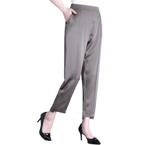 Mulberry silk middle-aged womens pants heavyweight silk mothers pants nine-point pants straight pants loose middle-aged womens summer wear