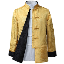 Printemps automne Tang Dress Jacket Men Casual Jackets Dad Loaded Chinese Wind Middle Aged Long Sleeves Bifacial Wearing Disc Buckle Retro