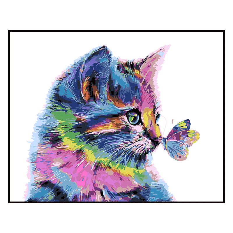 diy数字油画猫咪动物手工填色治愈解压油彩画画客厅装饰画丙烯画