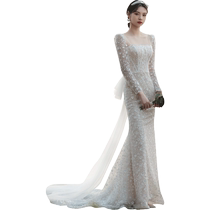 French light wedding dress 2024 new bride temperament simple high-end princess style fishtail niche wedding dress skirt