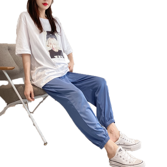 Pregnant women's pants in summer thin women wearing ice silk leggings sports pants casual mosquito long pants spring and summer dressing maternity dress
