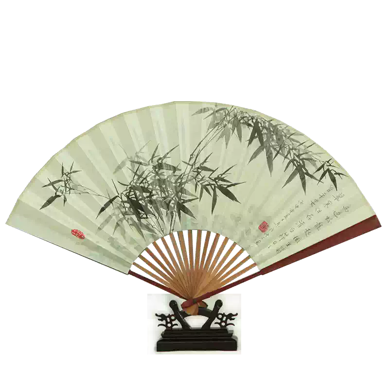 丝艺堂9寸乌木柄手绘山水白纸扇男中国风礼品