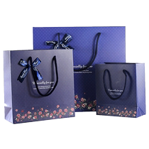 Fashionable dark blue flower bow gift bag business gift bag gift packaging bag portable paper bag