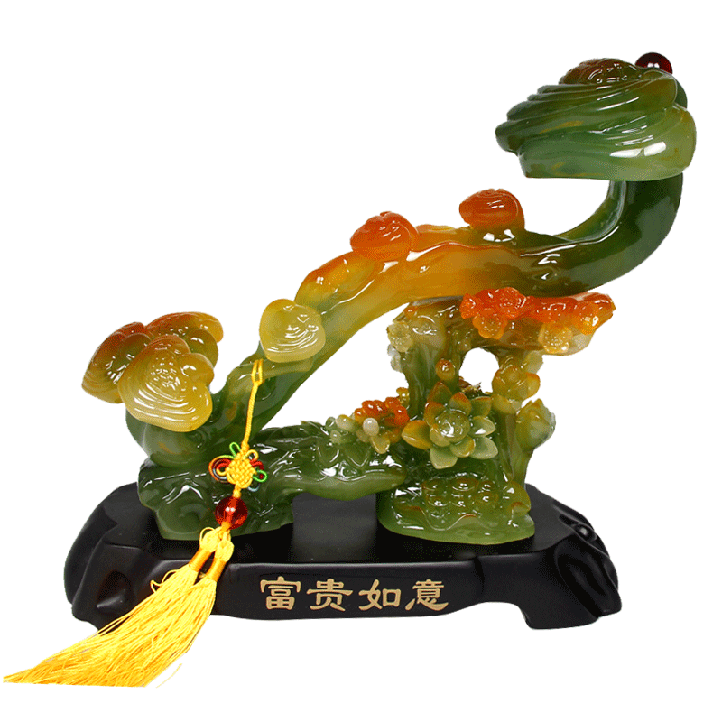 黃玉色大號玉如意擺件客廳玄關中式裝飾開業禮品手工工藝品