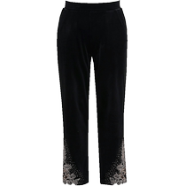 Yipinnu middle-aged and elderly womens spring style black gold velvet fashion pants embroidered trousers plus size fat mothers clothing