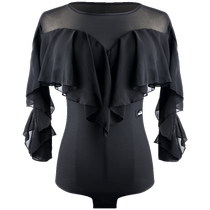 Danbaoluo modern dance top new womens black lotus leaf three-quarter sleeve jumpsuit elegant ballroom dance Latin dance clothing