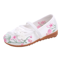 Hanfu embroidered shoes for girls old Beijing childrens shoes tendon soles Chinese style handmade cloth shoes embroidered costume dance shoes