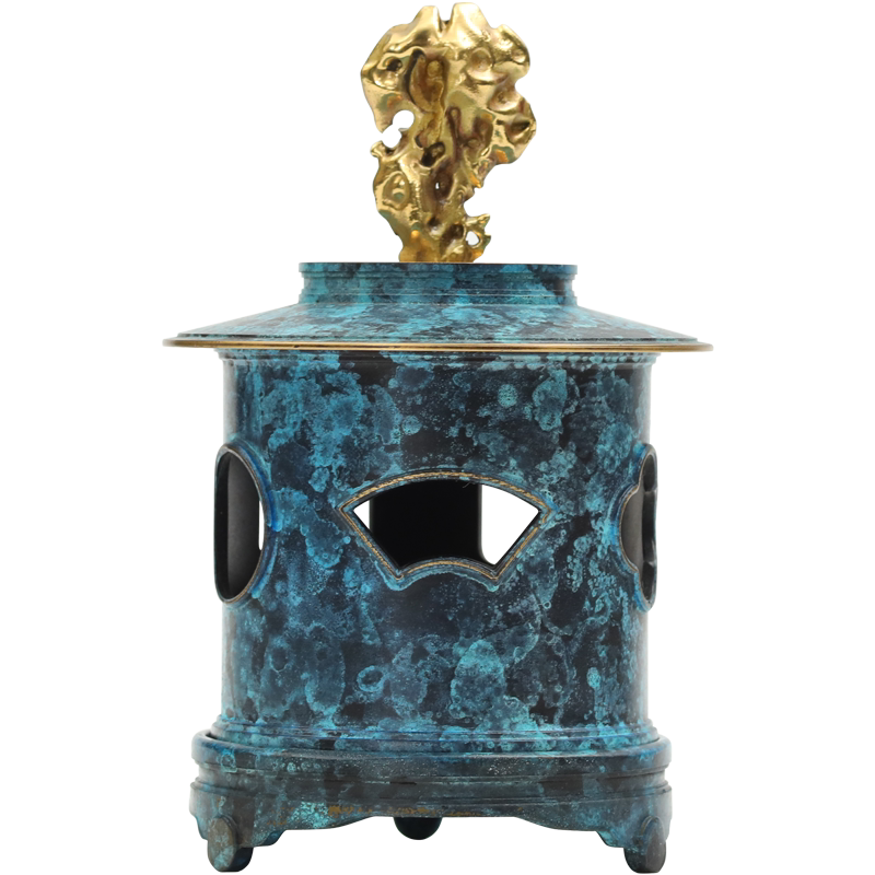 【和】周政作 ★香炉　美品 香爐，明治金工長谷川摄津掾晴定作古銅製，極細工，高11cm幅